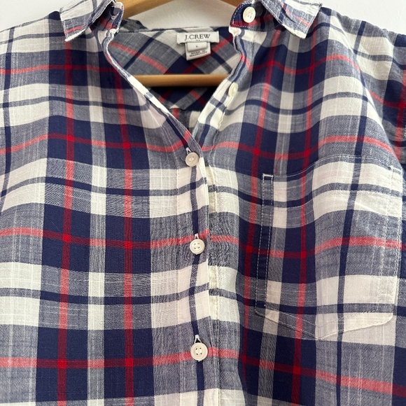 J. Crew Factory linen feel size L plaid pop over - Picture 5 of 5